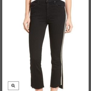 Mother Insider fray hem crop black jeans w/ piping